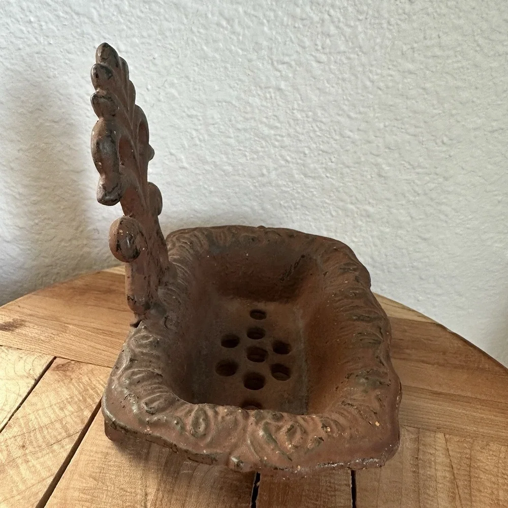 Vintage Style Soap Dish 5 Inch Cast Iron Metal Rustic Footed Ornate Antique Look